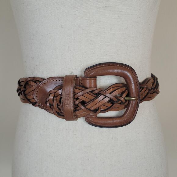 Lauren Ralph Lauren Belt Large Brown Leather Braided Woven Plaited Wide Boho main image 4